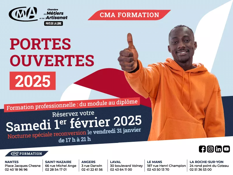 CMA Formation | Jourées Portes Ouvertes | Samedi 1er février - nocturne #spéciale reconversion le vendredi 31 janvier à partir de 17h